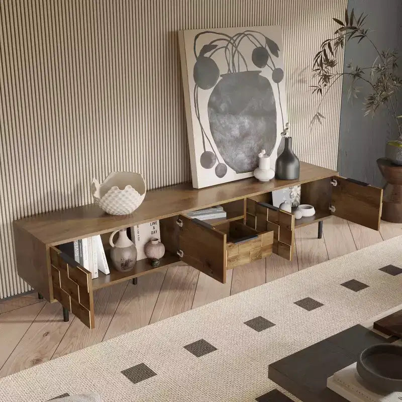 JVNOXK-78 Meuble TV en bois avec rangement, adapté aux téléviseurs de 85/75/65 pouces, meuble TV de salon