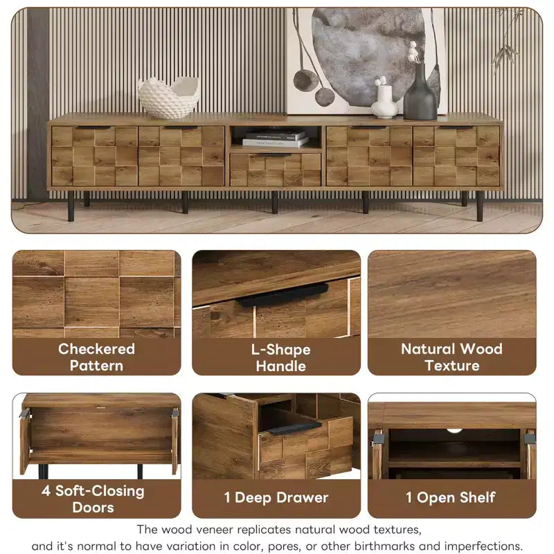 JVNOXK-78 Meuble TV en bois avec rangement, adapté aux téléviseurs de 85/75/65 pouces, meuble TV de salon