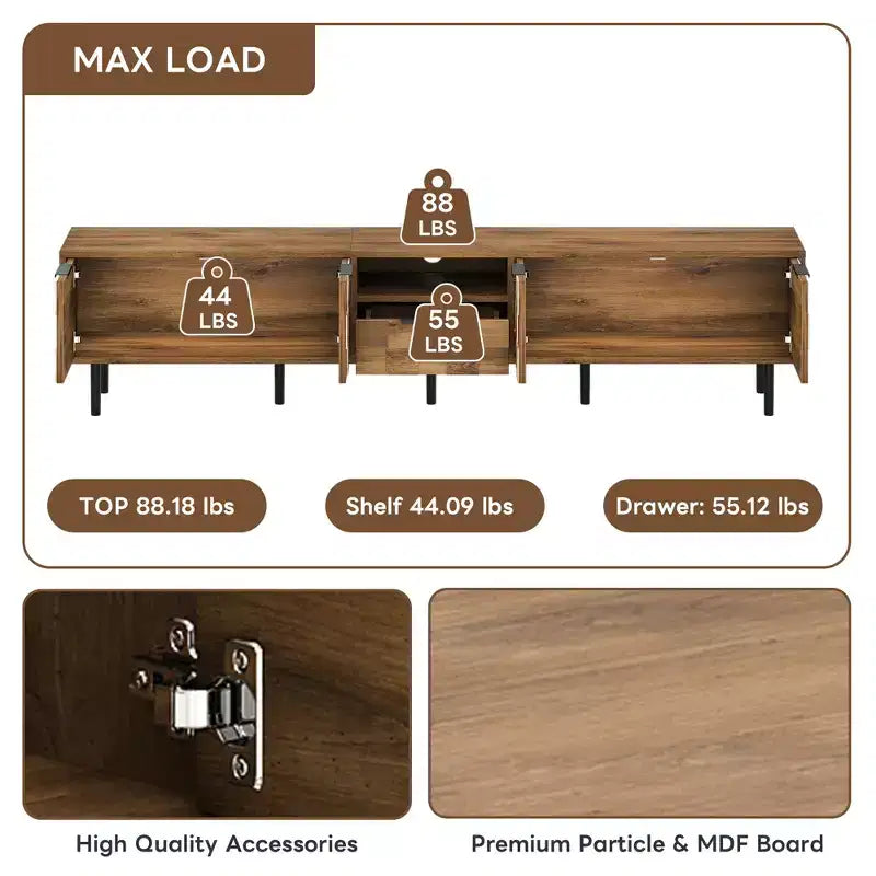 JVNOXK-78 Meuble TV en bois avec rangement, adapté aux téléviseurs de 85/75/65 pouces, meuble TV de salon