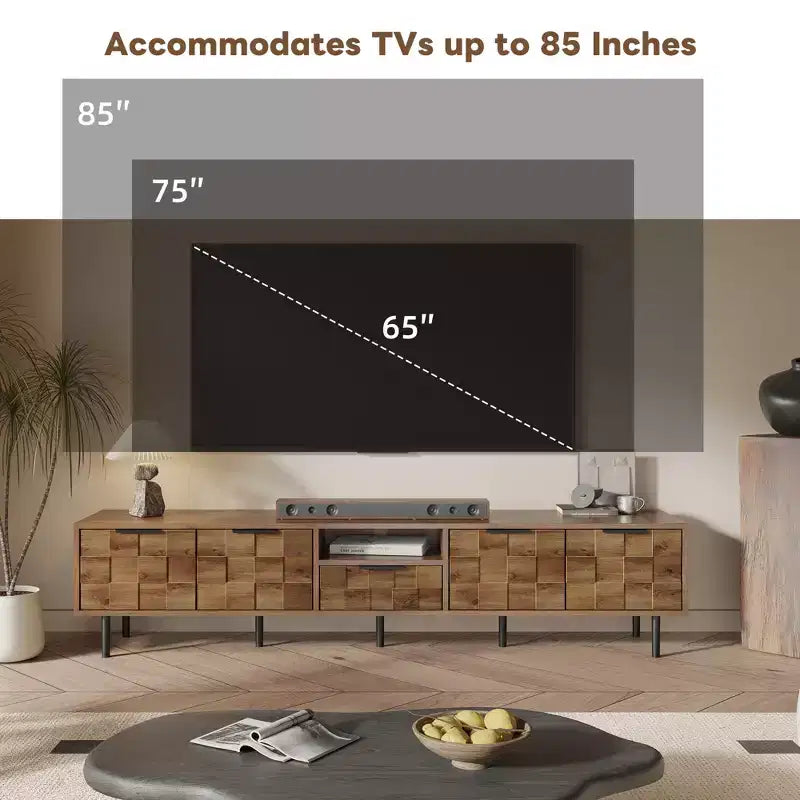 JVNOXK-78 Meuble TV en bois avec rangement, adapté aux téléviseurs de 85/75/65 pouces, meuble TV de salon