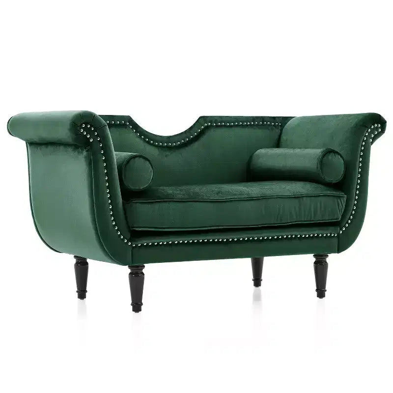 Banc en velours Christopher Knight Home Baird avec garniture cloutée et bras incurvés, 2 oreillers et pieds en bois