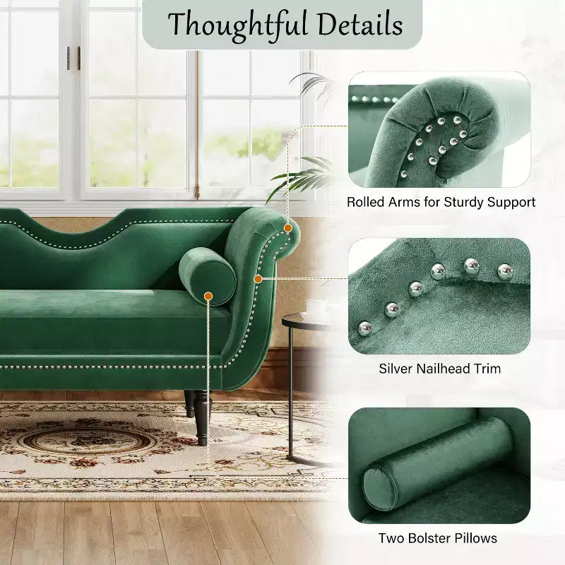 Banc en velours Christopher Knight Home Baird avec garniture cloutée et bras incurvés, 2 oreillers et pieds en bois
