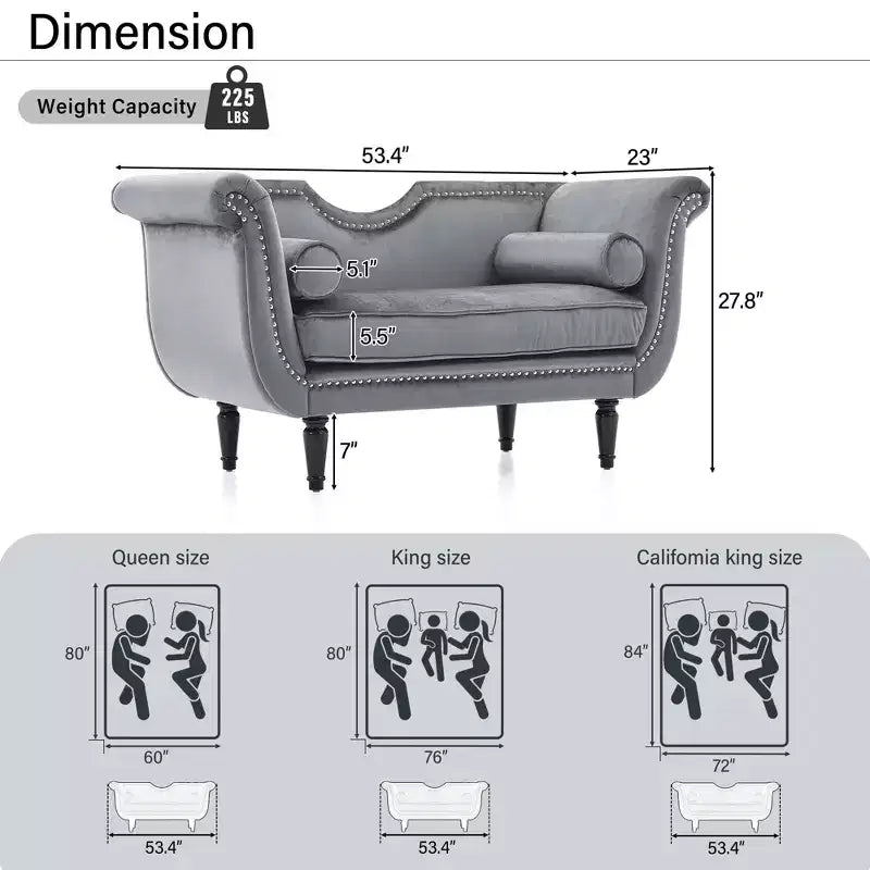 Banc en velours Christopher Knight Home Baird avec garniture cloutée et bras incurvés, 2 oreillers et pieds en bois