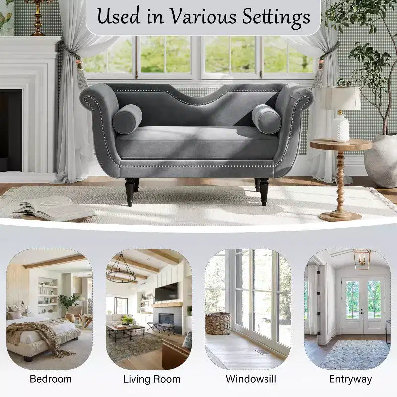 Banc en velours Christopher Knight Home Baird avec garniture cloutée et bras incurvés, 2 oreillers et pieds en bois