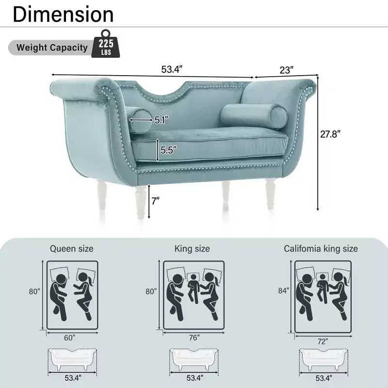 Banc en velours Christopher Knight Home Baird avec garniture cloutée et bras incurvés, 2 oreillers et pieds en bois