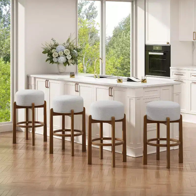 Tabourets de bar ronds rembourrés Christopher Knight Home Boylan en bois d'hévéa (Lot de 4)