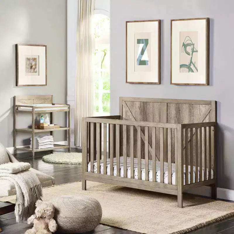 Table à langer Whisen, S'harmonise avec le lit de bébé, Sûre et intemporelle - Châtaignier