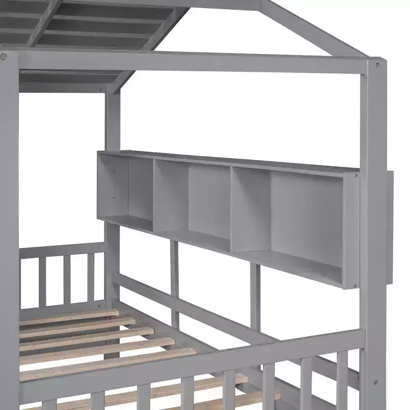 Lit cabane et lit enfant Whisen une place, lit cabane avec 2 tiroirs, étagère de rangement