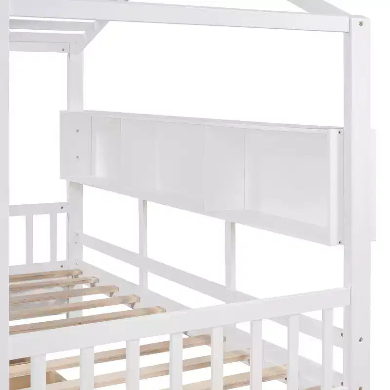 Lit cabane et lit enfant Whisen une place, lit cabane avec 2 tiroirs, étagère de rangement