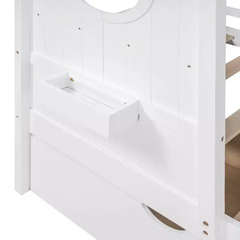 Lit cabane et lit enfant Whisen une place, lit cabane avec 2 tiroirs, étagère de rangement