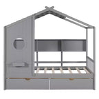 Lit cabane et lit enfant Whisen une place, lit cabane avec 2 tiroirs, étagère de rangement