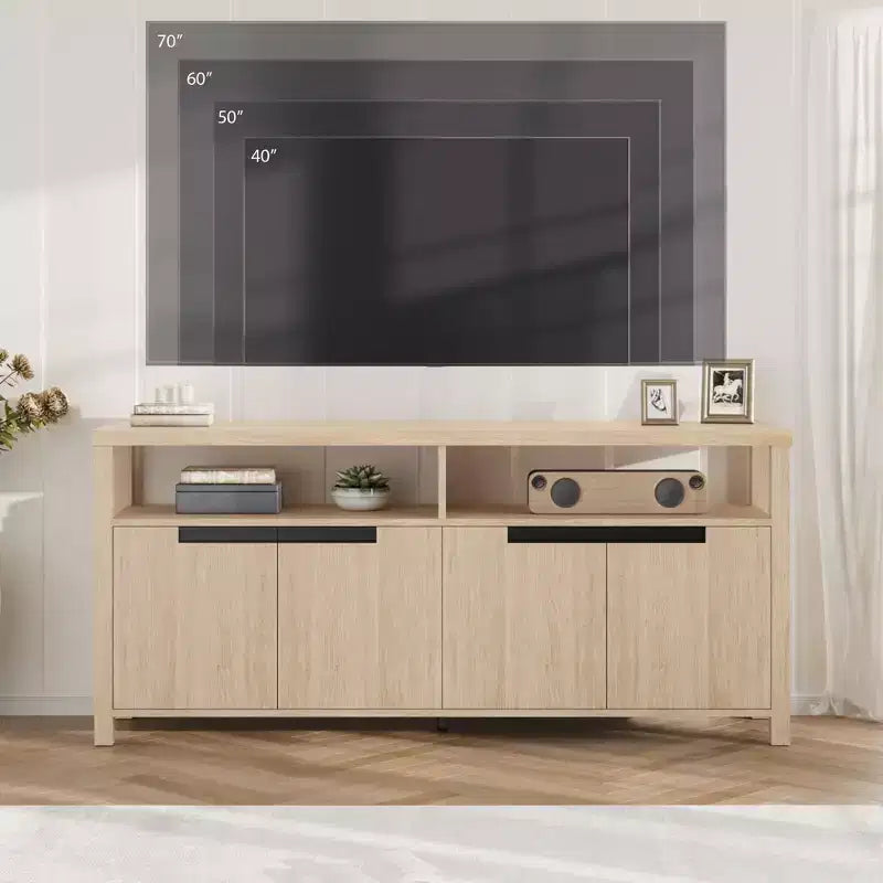 Meuble TV de ferme pour téléviseur de 70 pouces, meuble de divertissement de 160 cm de long avec rangement et étagère ouverte, grand meuble TV, table console média moderne et haute.