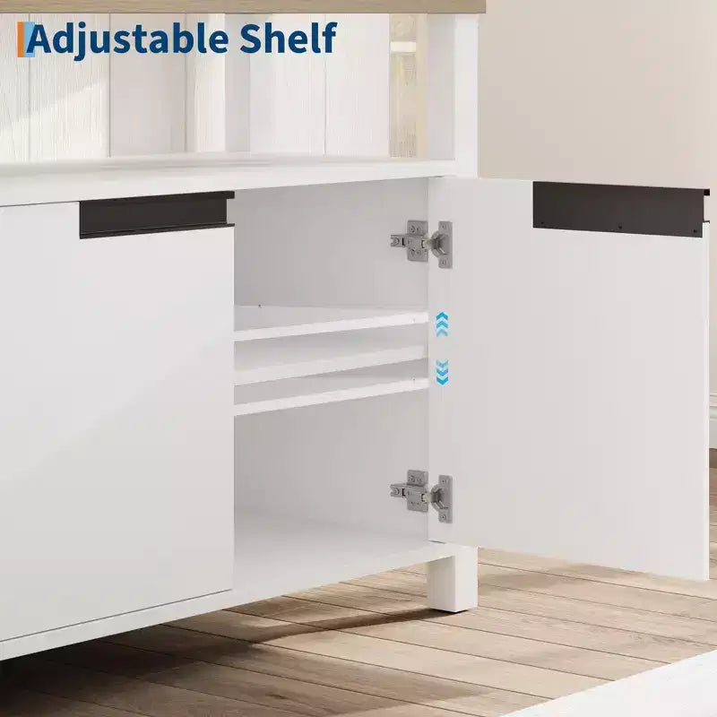 Meuble TV de ferme pour téléviseur de 70 pouces, meuble de divertissement de 160 cm de long avec rangement et étagère ouverte, grand meuble TV, table console média moderne et haute.