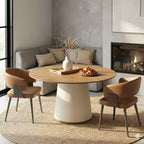 Table à manger ronde de 150 cm avec base en bois massif et piédestal recouvert de similicuir, table de cuisine moderne pour salle à manger Gaoyangjiaju