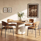 Table à manger ronde de 150 cm avec base en bois massif et piédestal recouvert de similicuir, table de cuisine moderne pour salle à manger Gaoyangjiaju