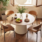 Table à manger ronde de 150 cm avec base en bois massif et piédestal recouvert de similicuir, table de cuisine moderne pour salle à manger Gaoyangjiaju