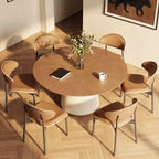Table à manger ronde de 150 cm avec base en bois massif et piédestal recouvert de similicuir, table de cuisine moderne pour salle à manger Gaoyangjiaju