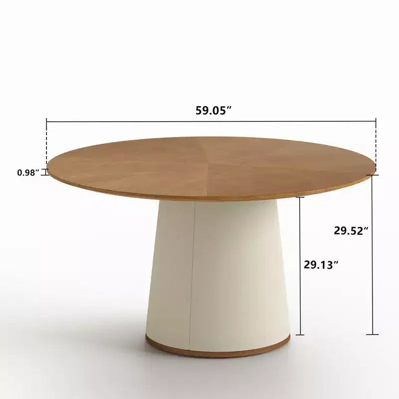 Table à manger ronde de 150 cm avec base en bois massif et piédestal recouvert de similicuir, table de cuisine moderne pour salle à manger Gaoyangjiaju