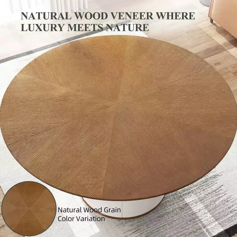 Table à manger ronde de 150 cm avec base en bois massif et piédestal recouvert de similicuir, table de cuisine moderne pour salle à manger Gaoyangjiaju