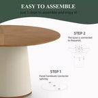 Table à manger ronde de 150 cm avec base en bois massif et piédestal recouvert de similicuir, table de cuisine moderne pour salle à manger Gaoyangjiaju