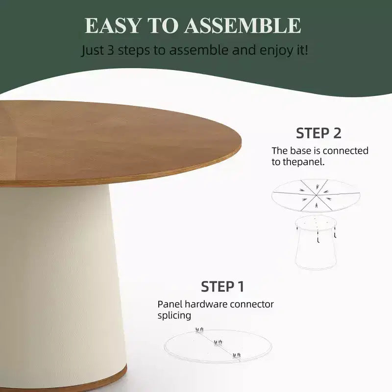 Table à manger ronde de 150 cm avec base en bois massif et piédestal recouvert de similicuir, table de cuisine moderne pour salle à manger Gaoyangjiaju