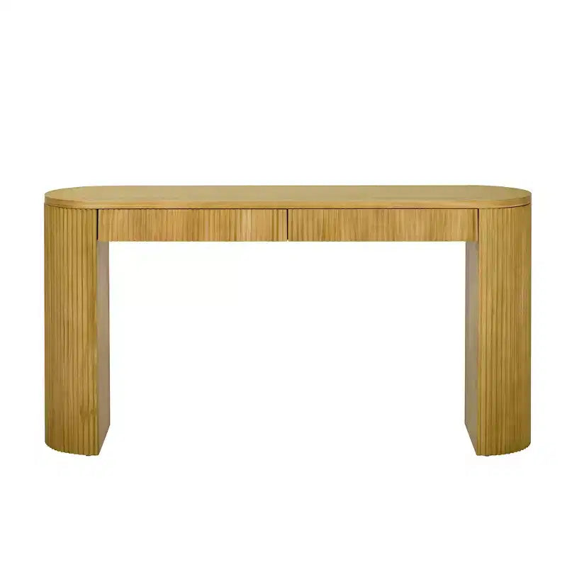 Console en Bois Cannelle avec Rangement, Table d'Entrée Étroite avec Tiroirs pour Salon et Entrée
