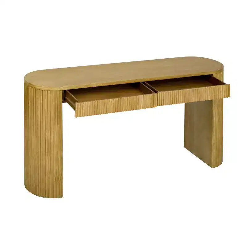 Console en Bois Cannelle avec Rangement, Table d'Entrée Étroite avec Tiroirs pour Salon et Entrée