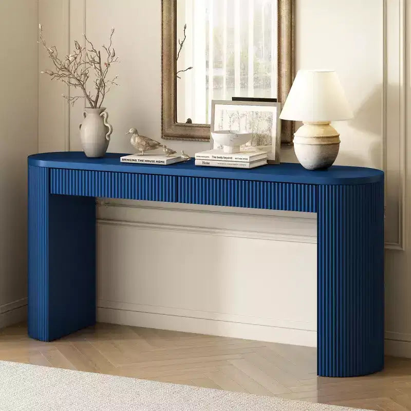 Console en Bois Cannelle avec Rangement, Table d'Entrée Étroite avec Tiroirs pour Salon et Entrée