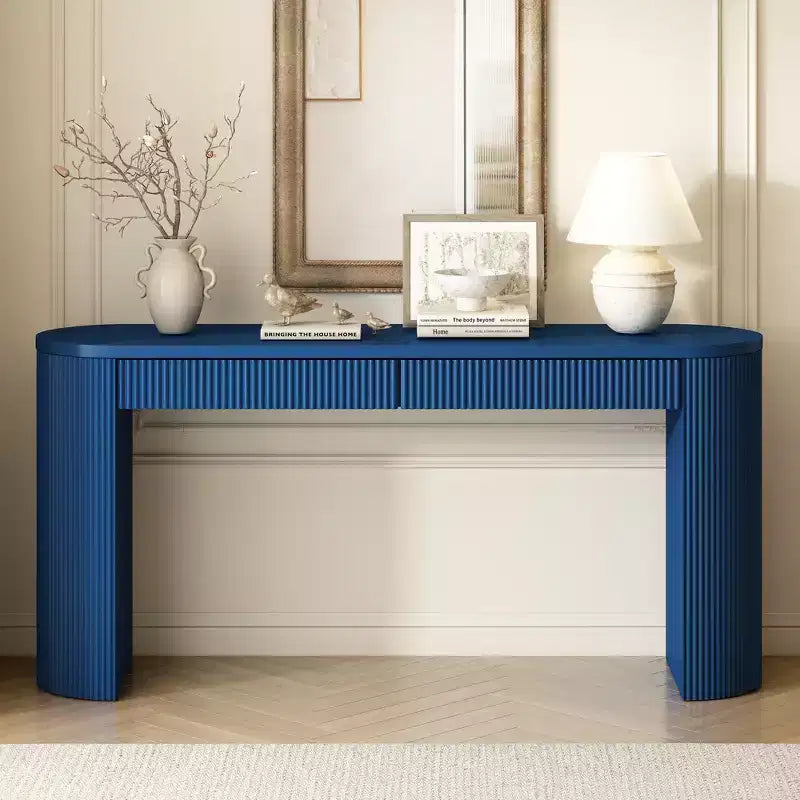 Console en Bois Cannelle avec Rangement, Table d'Entrée Étroite avec Tiroirs pour Salon et Entrée