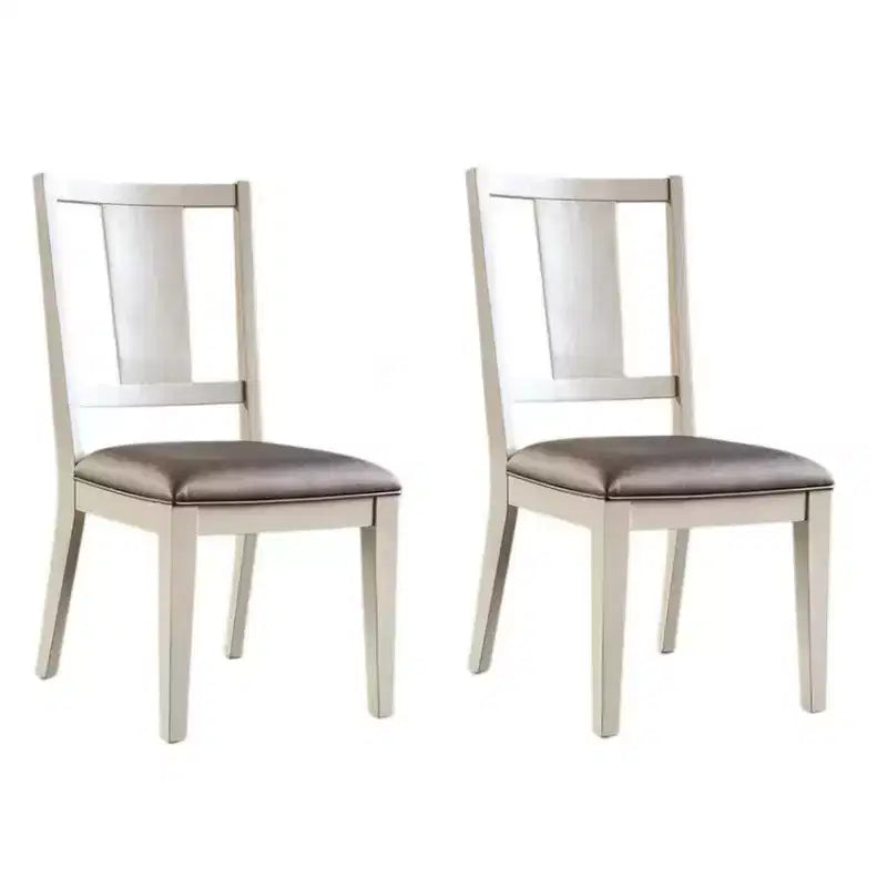 Lot de 2 chaises de salle à manger Royal Hampton, dossier à panneaux facettés, bois blanc, gris