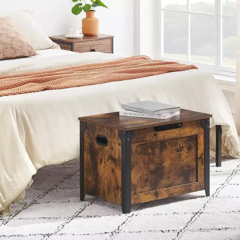 Banc de rangement, Coffre de rangement rétro en bois avec 2 charnières de sécurité, Charge maximale 136 kg, Banc ottoman de rangement pour chambre et salon, Rustique