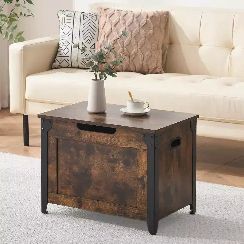 Banc de rangement, Coffre de rangement rétro en bois avec 2 charnières de sécurité, Charge maximale 136 kg, Banc ottoman de rangement pour chambre et salon, Rustique