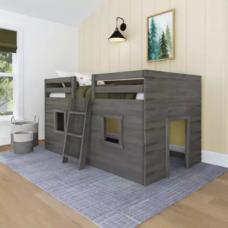 Lit mezzanine bas jumeau de ferme avec 2 fenêtres
