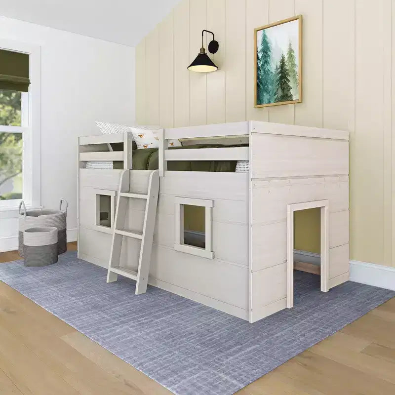 Lit mezzanine bas jumeau de ferme avec 2 fenêtres
