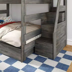Lit superposé Queen sur Queen style ferme moderne avec escalier et tiroirs de rangement