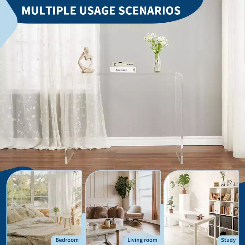 Console TableTable d'appoint étroite et transparente en acrylique, meuble d'appoint compact pour le salon, la salle à manger ou l'entrée