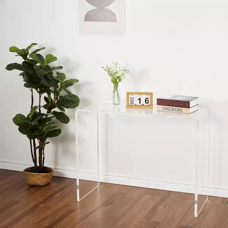 Console TableTable d'appoint étroite et transparente en acrylique, meuble d'appoint compact pour le salon, la salle à manger ou l'entrée