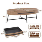 Table basse ovale avec tiroirs, 120 cm de diamètre, avec rangement et pieds en métal croisés ; design incurvé unique, adaptée au salon