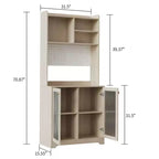 Meuble de rangement de cuisine autoportant de 180 cm avec 2 portes vitrées, rangement ouvert et étagères réglables, buffet de style fermier pour bar à café
