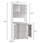 Meuble de rangement de cuisine autoportant de 180 cm avec 2 portes vitrées, rangement ouvert et étagères réglables, buffet de style fermier pour bar à café