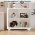 Meuble de rangement de cuisine autoportant de 180 cm avec 2 portes vitrées, rangement ouvert et étagères réglables, buffet de style fermier pour bar à café