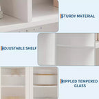 Meuble de rangement de cuisine autoportant de 180 cm avec 2 portes vitrées, rangement ouvert et étagères réglables, buffet de style fermier pour bar à café