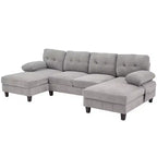 Homy Casa Canapé d'angle en U avec poches de rangement et oreillers d'accoudoir, canapé de salon moderne à 6 places, gris