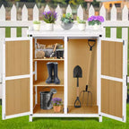 Armoire de rangement étanche, établi de jardin en bois avec 2 étagères amovibles, plateau en métal galvanisé, utilisable en intérieur et en extérieur.