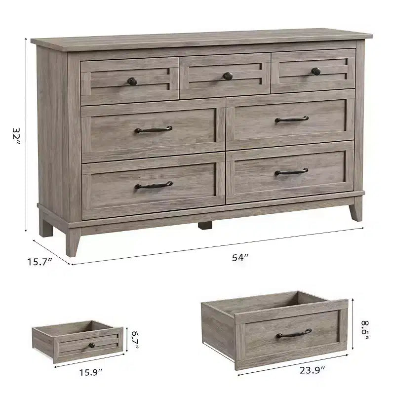Commode GustoWave 54 à 7 tiroirs avec dispositif de sécurité anti-basculement - Commode de rangement moderne pour chambre ou salon