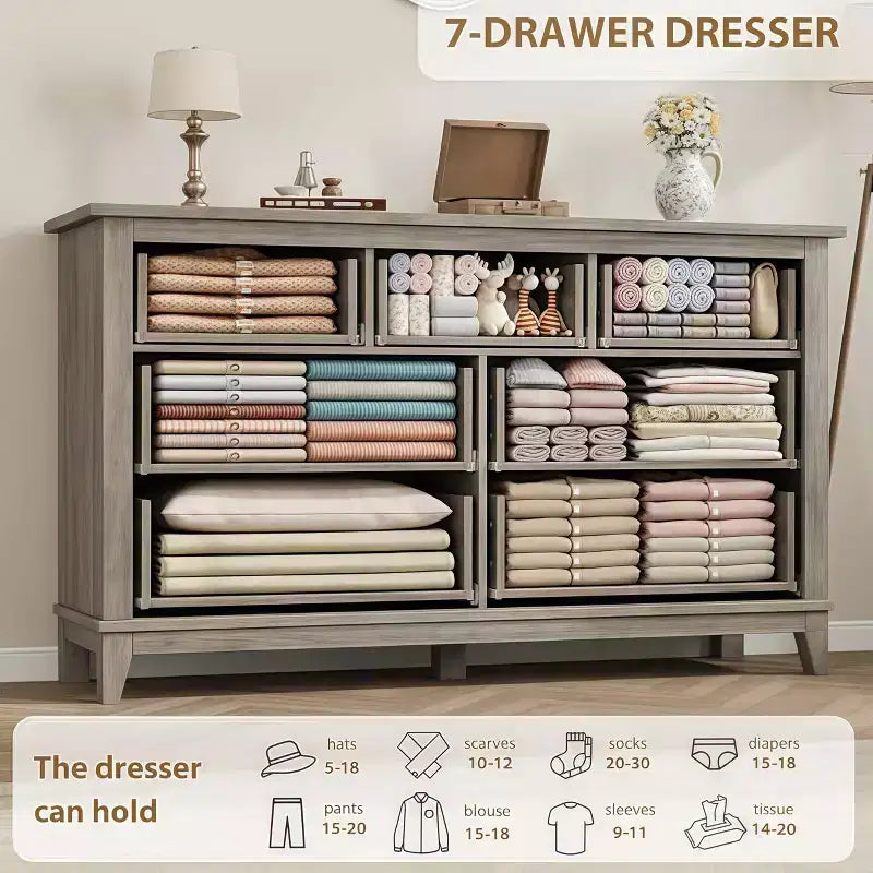 Commode GustoWave 54 à 7 tiroirs avec dispositif de sécurité anti-basculement - Commode de rangement moderne pour chambre ou salon