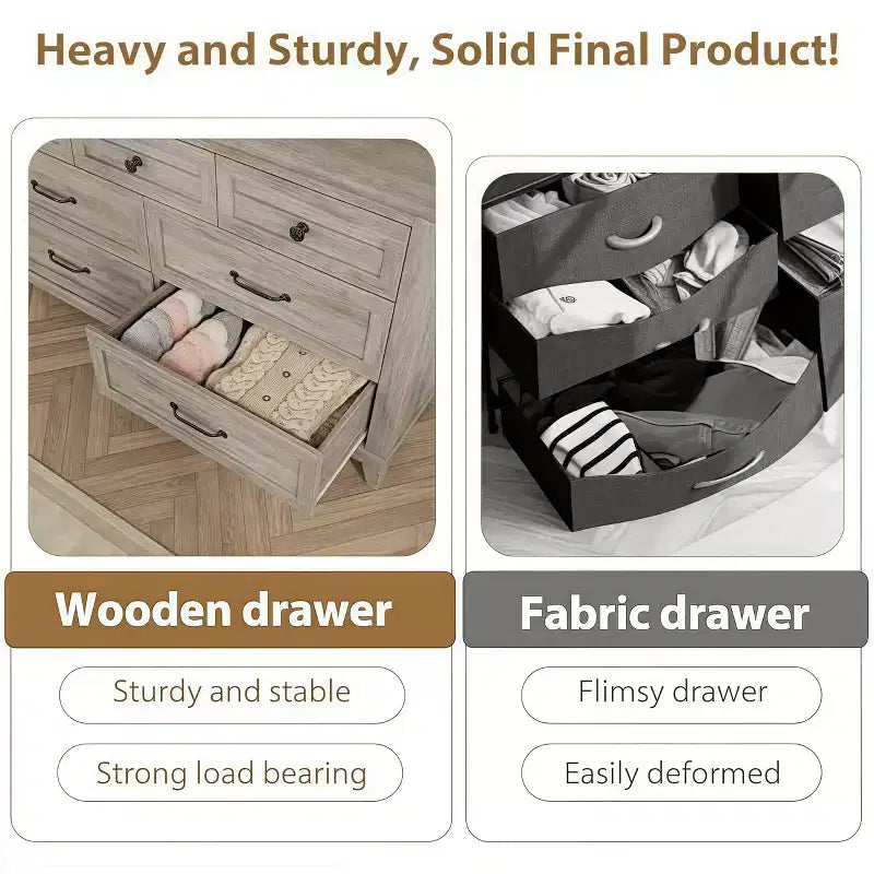 Commode GustoWave 54 à 7 tiroirs avec dispositif de sécurité anti-basculement - Commode de rangement moderne pour chambre ou salon