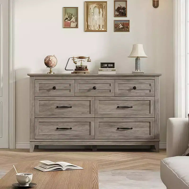 Commode GustoWave 54 à 7 tiroirs avec dispositif de sécurité anti-basculement - Commode de rangement moderne pour chambre ou salon