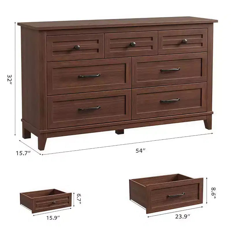 Commode GustoWave 54 à 7 tiroirs avec dispositif de sécurité anti-basculement - Commode de rangement moderne pour chambre ou salon