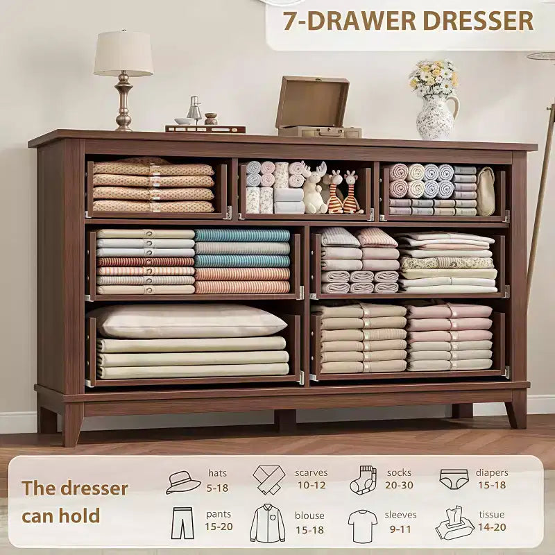 Commode GustoWave 54 à 7 tiroirs avec dispositif de sécurité anti-basculement - Commode de rangement moderne pour chambre ou salon